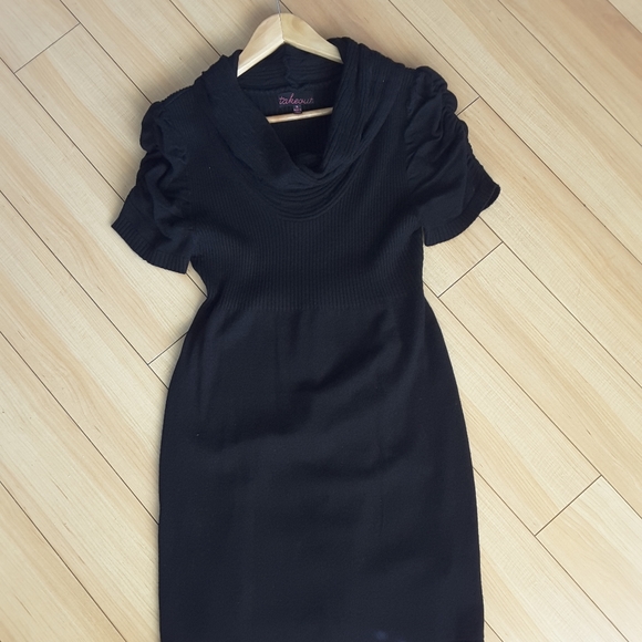 Black Sweater Dress w/ Ruched Sleeves - Picture 9 of 9